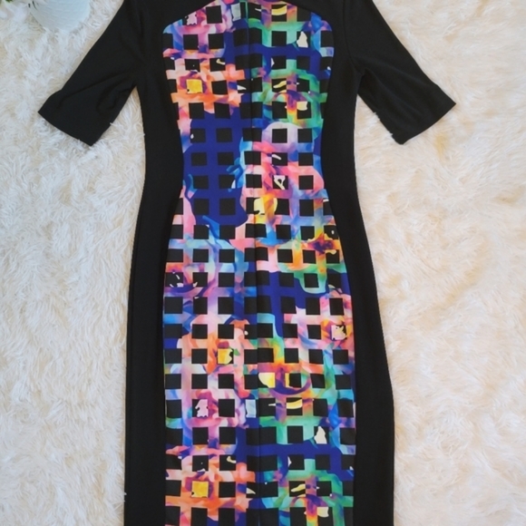 Joseph Ribkoff Size 8 Black Patterned Sheath Bodycon Dress Black Multi Coloured - Picture 4 of 12